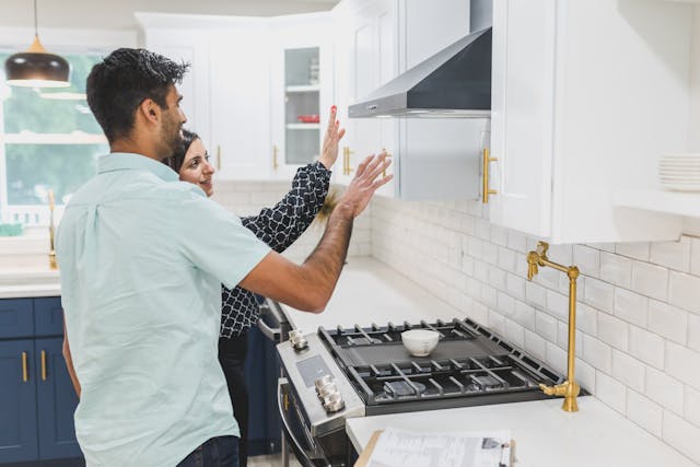 a landlord conducting a property tour with a prospective tenant